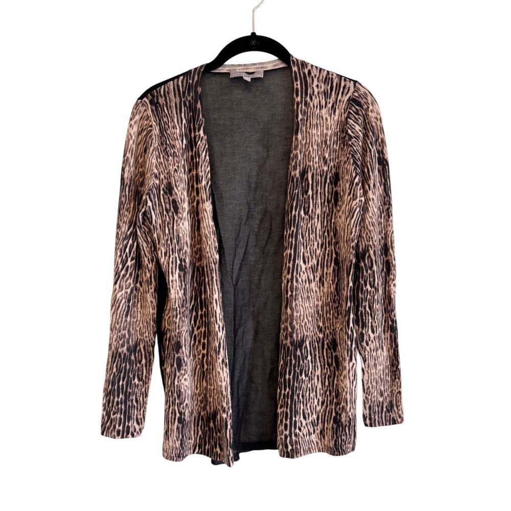 Neiman Marcus Cardigan Women XS Brown Animal Print Cashmere Knit Open Mob Wife